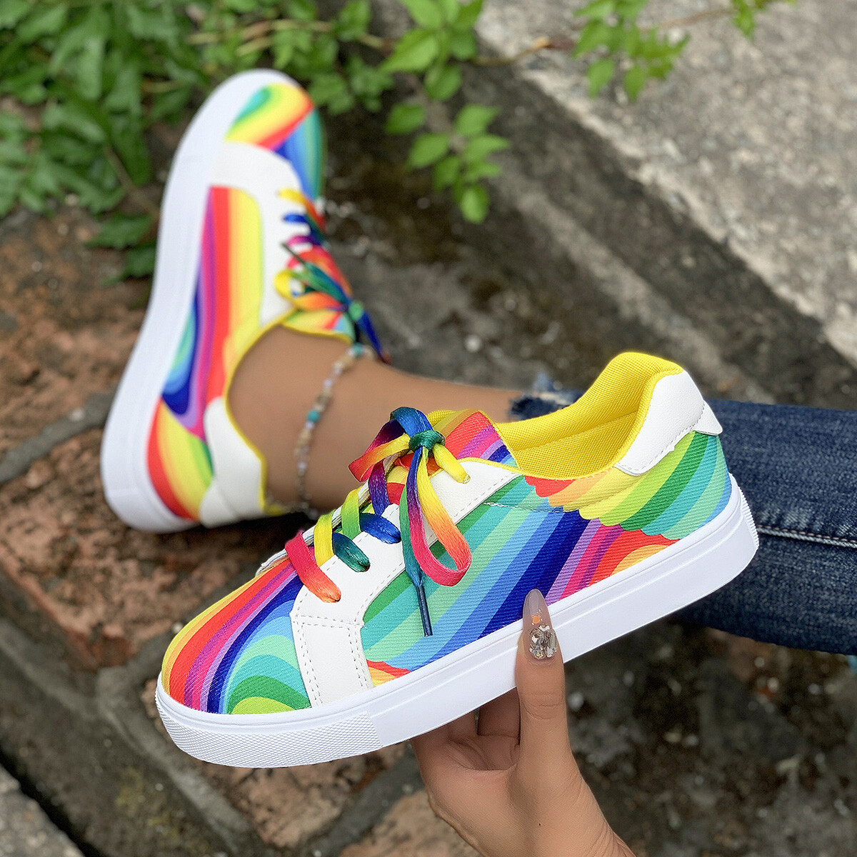 Women’s Rainbow Walking Sneakers Casual Sports Tennis Running Shoes New
