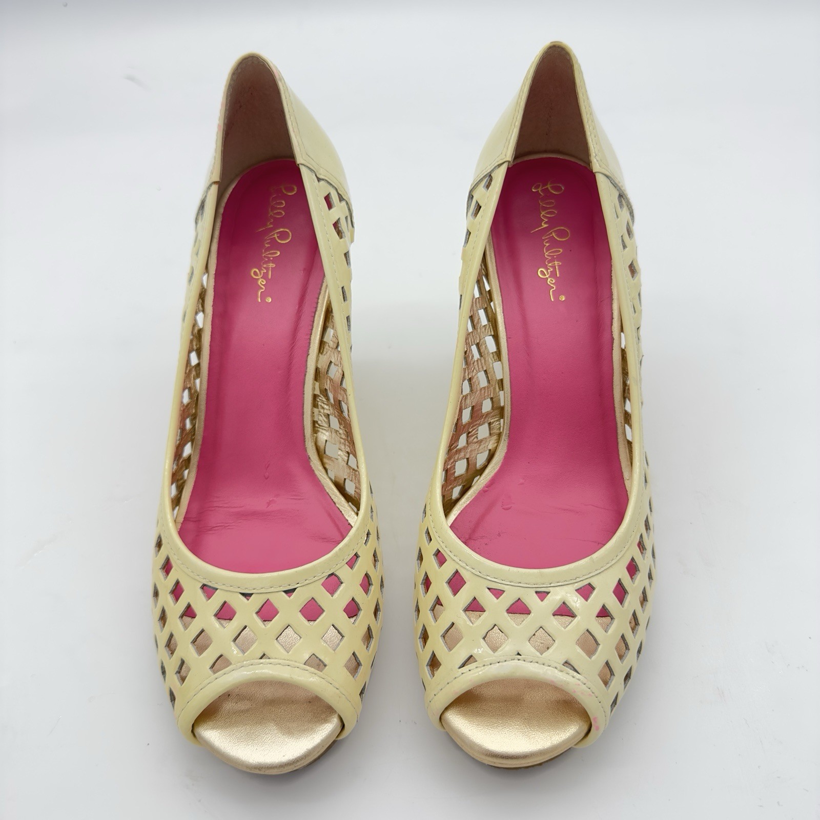 Lilly Pulitzer Wedge Resort Chic Basket Weave Creamy Tan Size 8.5