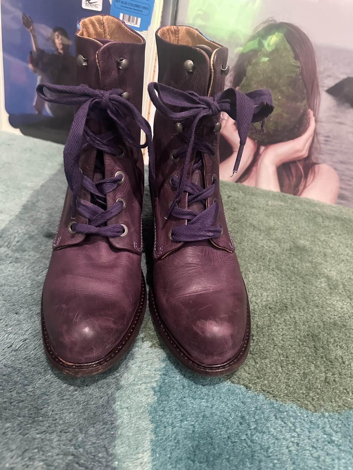 Fluevog EXCELLENT Adriana Nuni purple leather lace-up heeled boot – 11