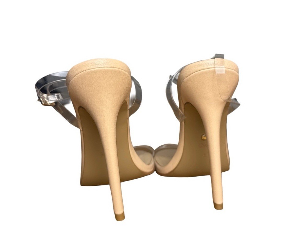 RAYE Nude Clear Ankle Strap Stiletto Open Toe Strappy Heel Women’s Size 9