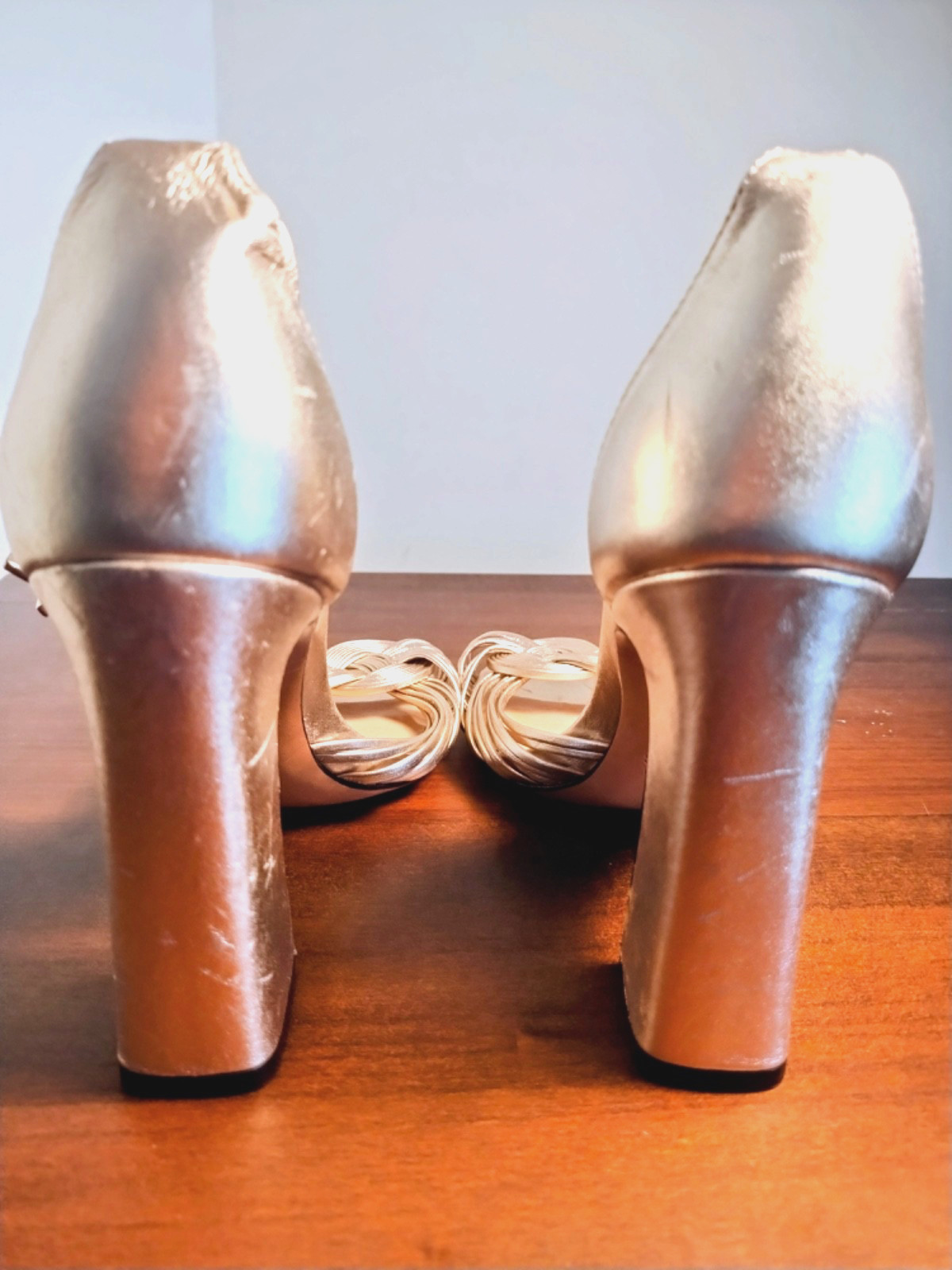 Schutz Open-Toe Gold Leather Chunky Heel Sandals/USA 9B/Made in Brazil