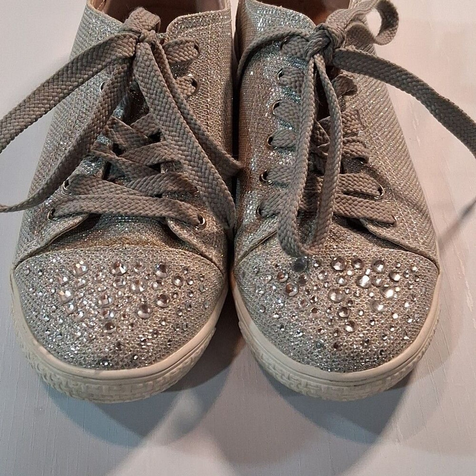 Your Party Shoes Sparkle Glitter Rhinestone Sneakers Low Top Lace Up Silver 11