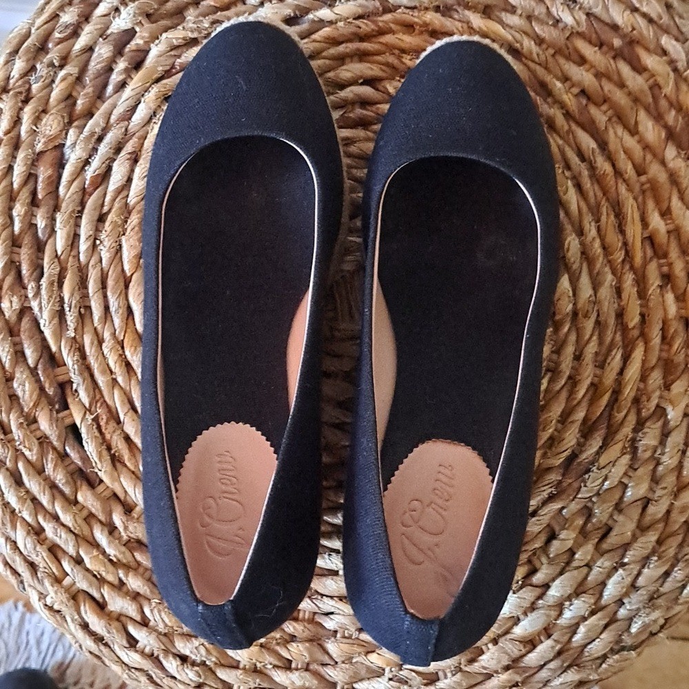 J.CREW Womens Classic Preppy Summer Black Canvas 3.25″ Wedge Espadrilles S-8