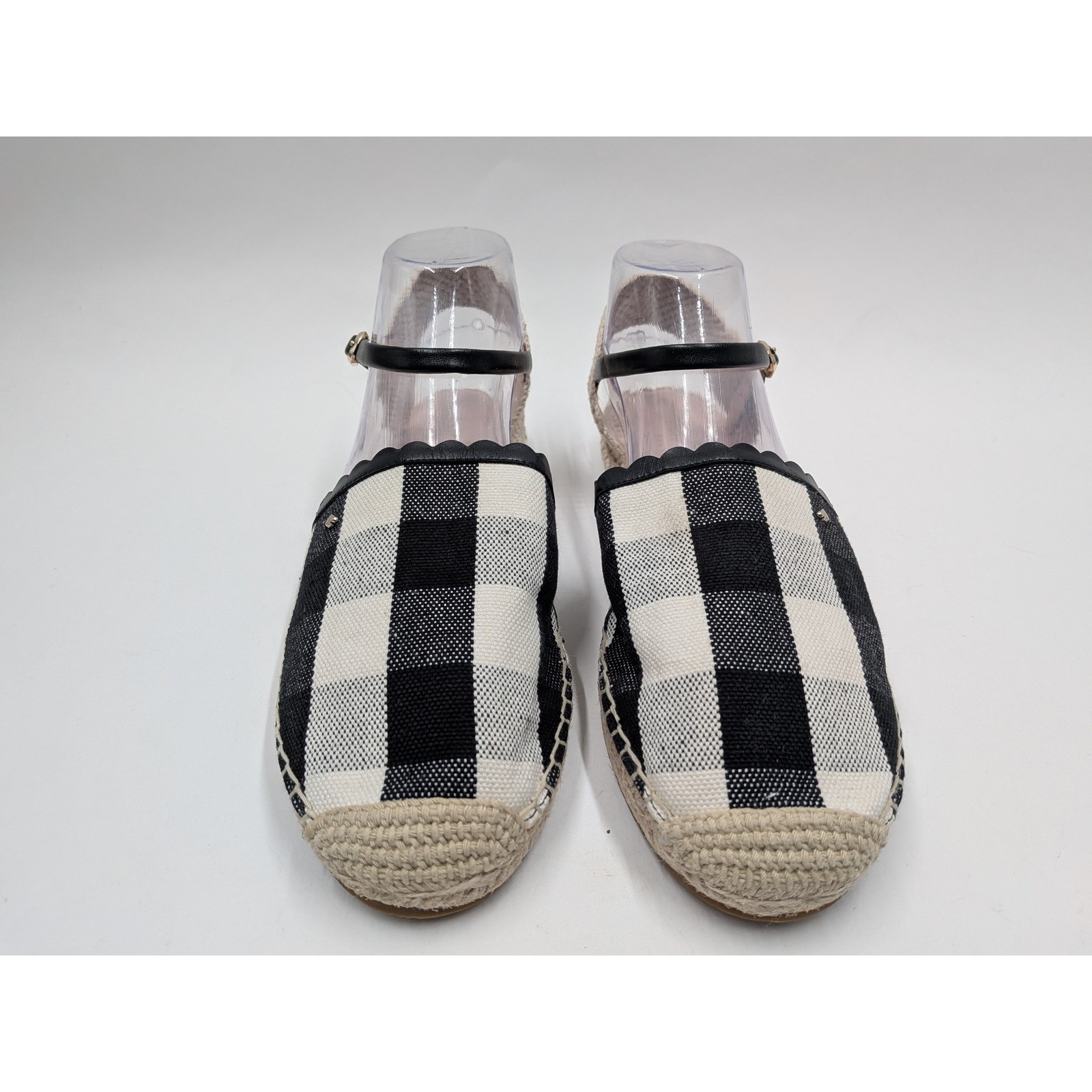 Kate Spade Bonnie Espadrille Sandals Women 10B Black White Gingham Buckle Strap