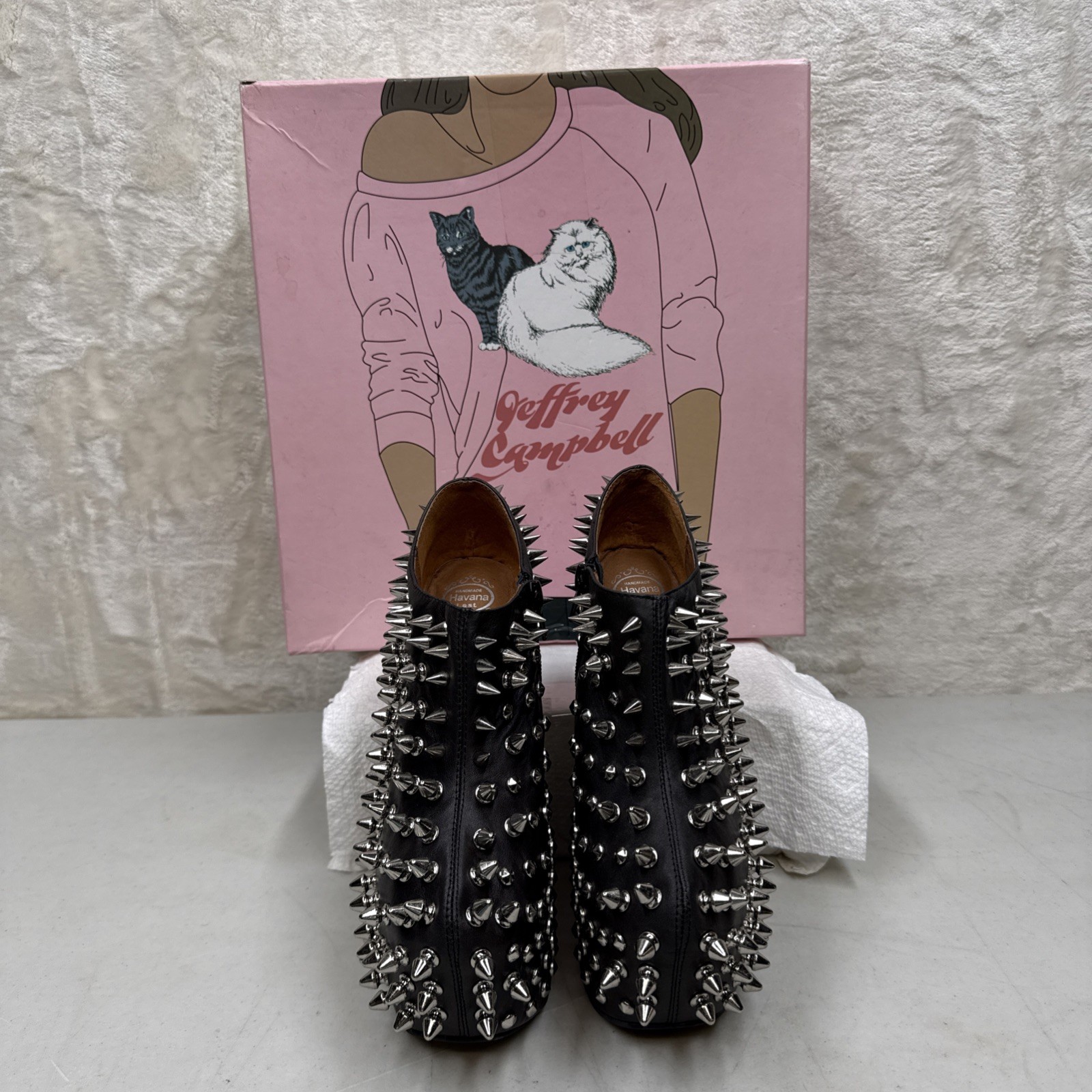 Jeffrey Campbell DustSpike Black Leather Wedge Platform Size 6M