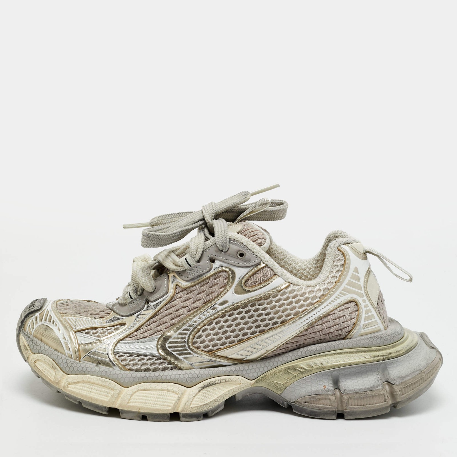 Balenciaga 3XL Size 35 Tricolor Faux Leather and Mesh Lace Up Sneakers