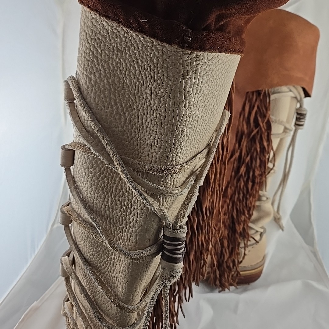VTG 70s Hand Made Fringed Leather Western Boots Over Knee Concho Womens 9 USA