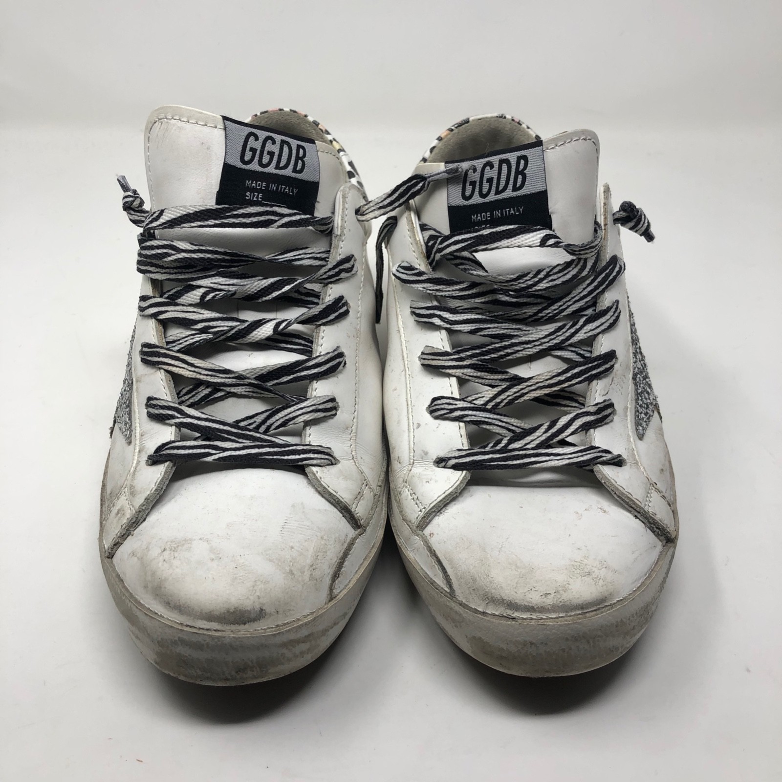 Golden Goose Superstar Glitter Star Leopard Print Leather Sneakers Womens 40 10