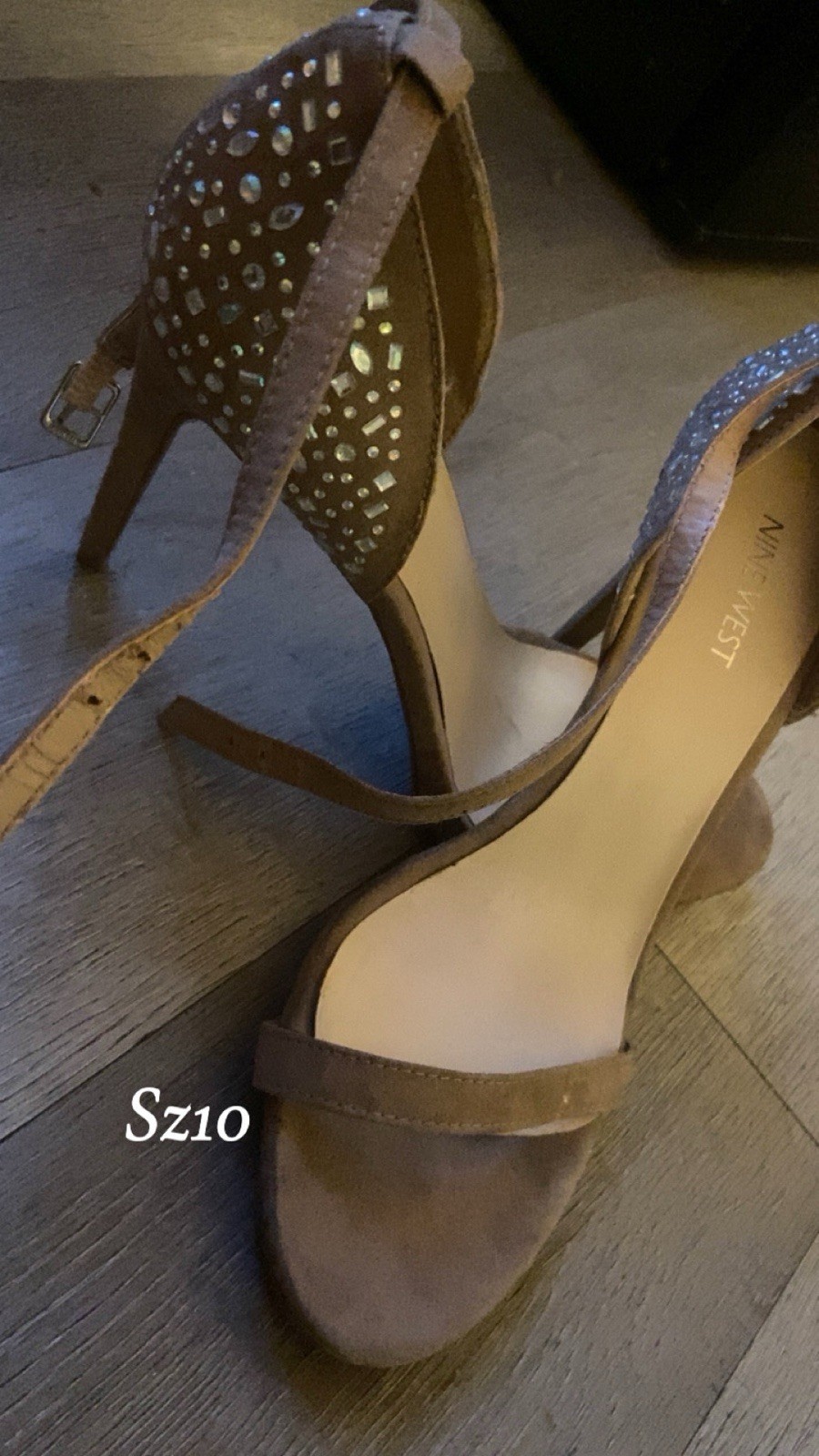 Nine West Brown Strappy Rhinestone Open Toe Stiletto Heels Buckle Synthetic
