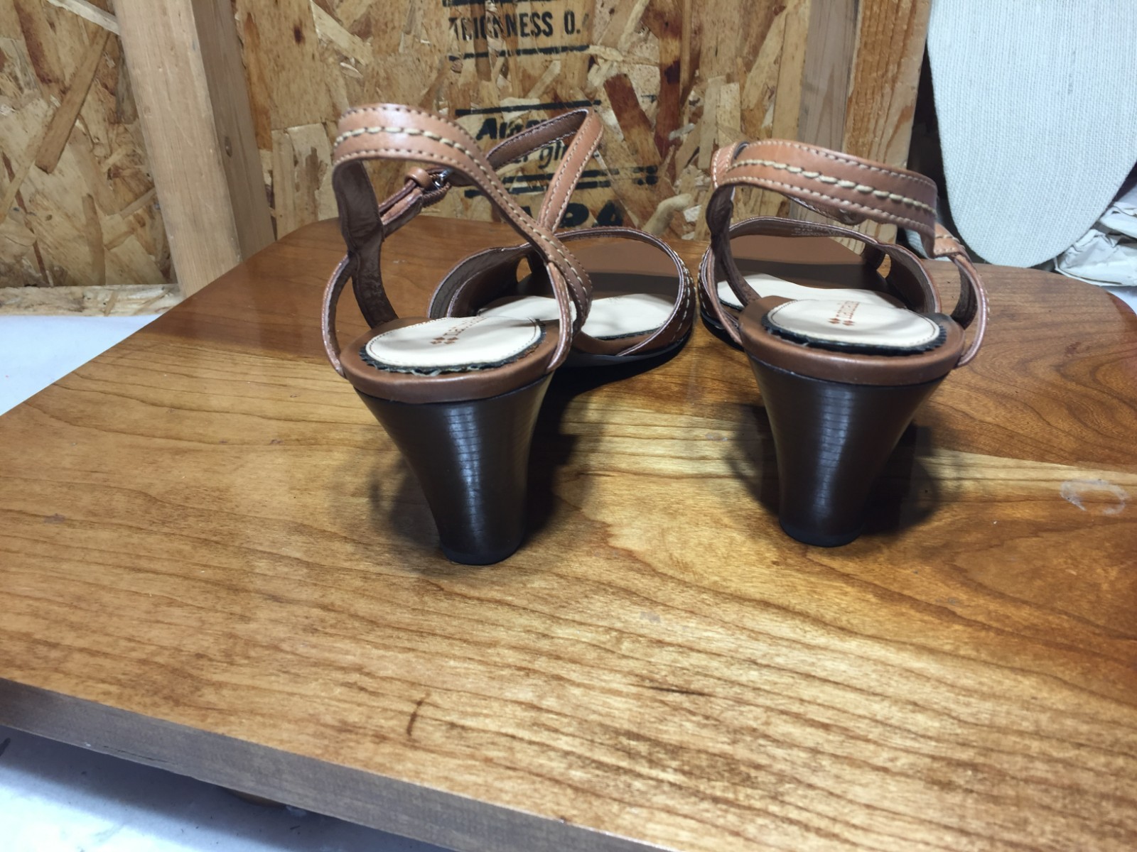 Naturalizer Leather Slingback Sandals Womens 10N Brown Stacked Heel Buckle