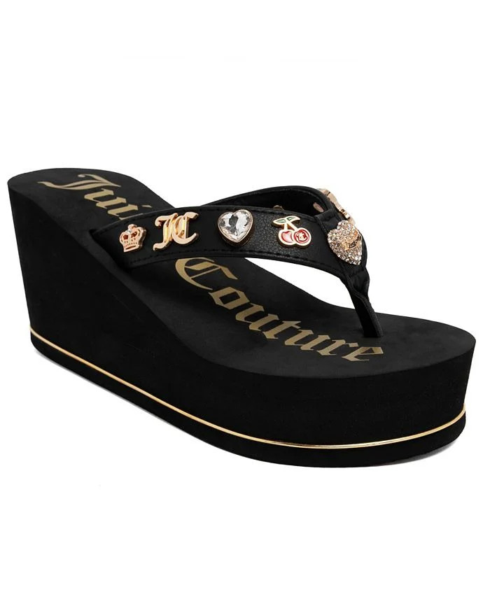 Juicy Couture Women’s Uchino Black Platform Thong Wedge Sandals Size 8 MSRP $49