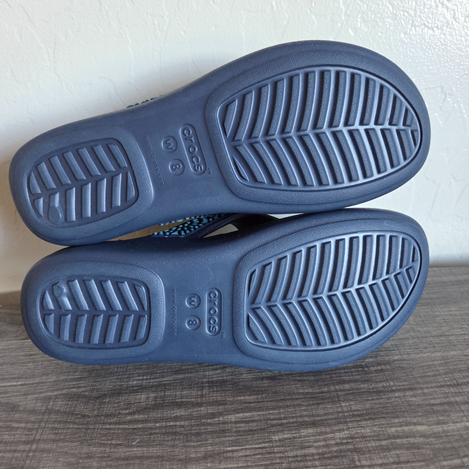 Crocs Monterey Diamante Embellished Wedge Flip Flop Sandals Blue/Teal Women’s 8