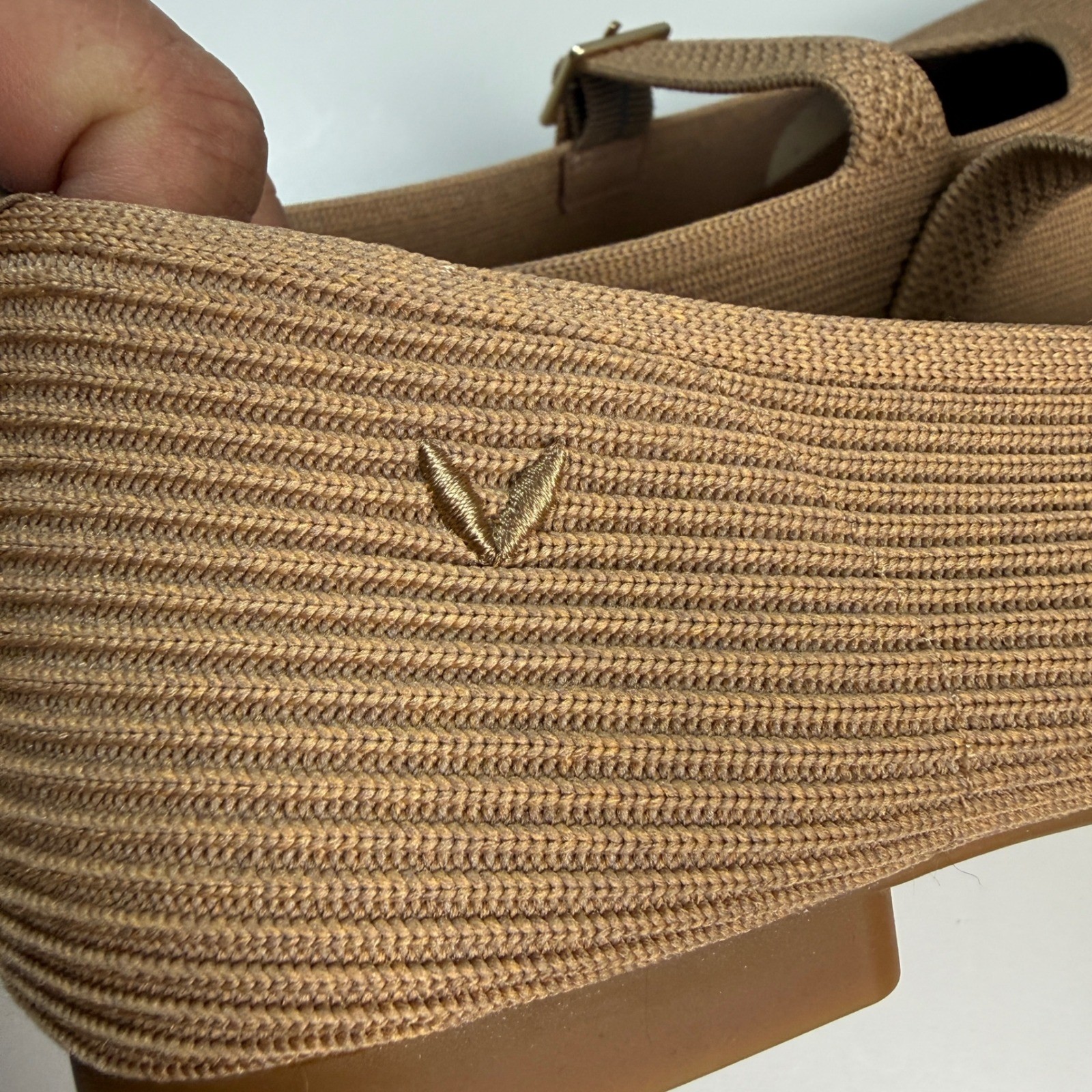 Vivaia Womens 8 Margot Mary Jane Flats Tan Ribbed Knit Square Toe Comfort Shoes