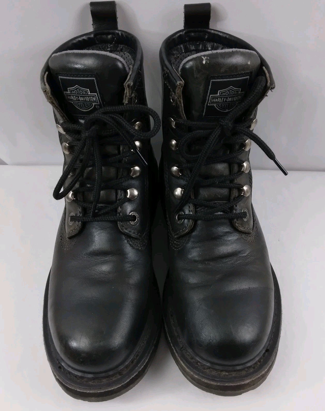 HARLEY-DAVIDSON Lace Up Chukka Boots Black Metal Emblem Grunge Rock Women’s 7.5