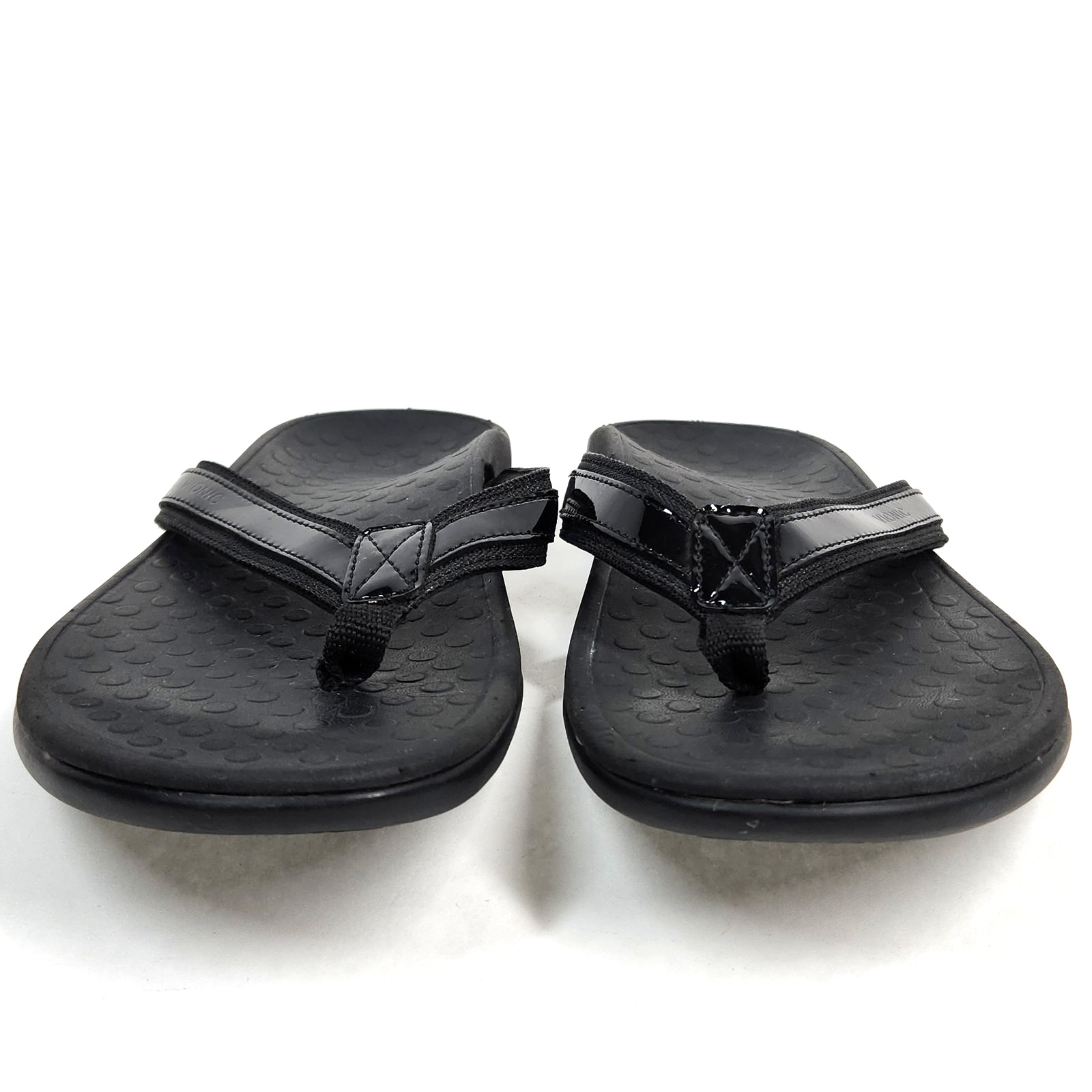 Vionic Tide II Flip Flop Sandal Women 12? Black Patent Leather Orthoheel Comfort