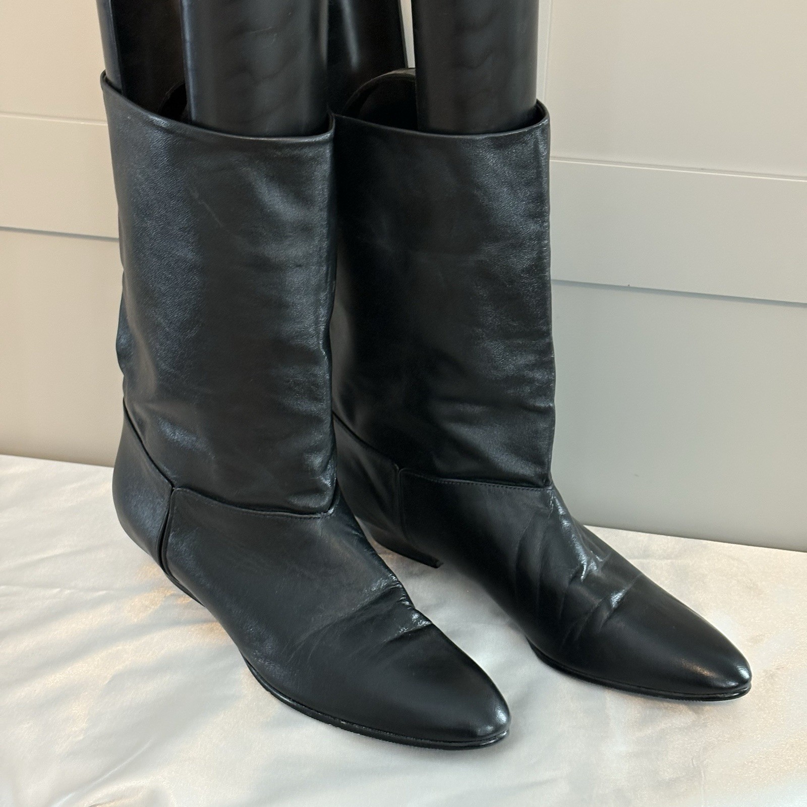VTG 1980’s Joyce California Black Low Heel Leather Half Boots Sz 9N Narrow AAA