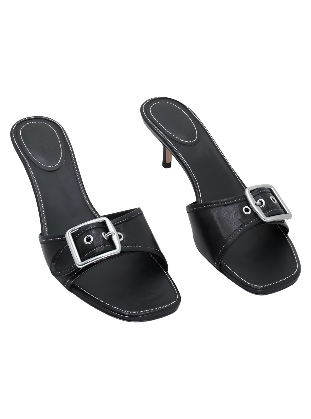 COACH Margot Slip On Sandal Jacquard Smooth Leather Black Sz US 8M EU 38.5