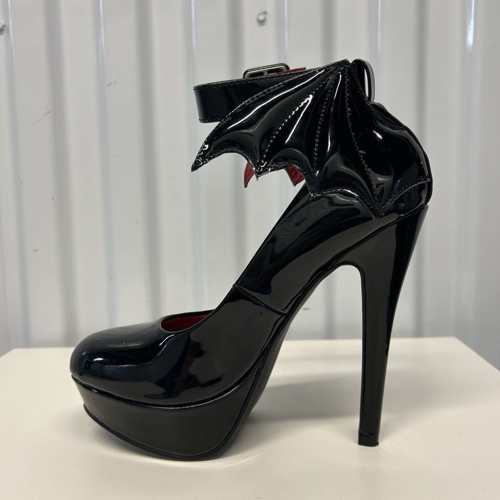 Killstar Cemetery Lane Black Bat Wing High Heels Faux Leather Women’s US Sz 5
