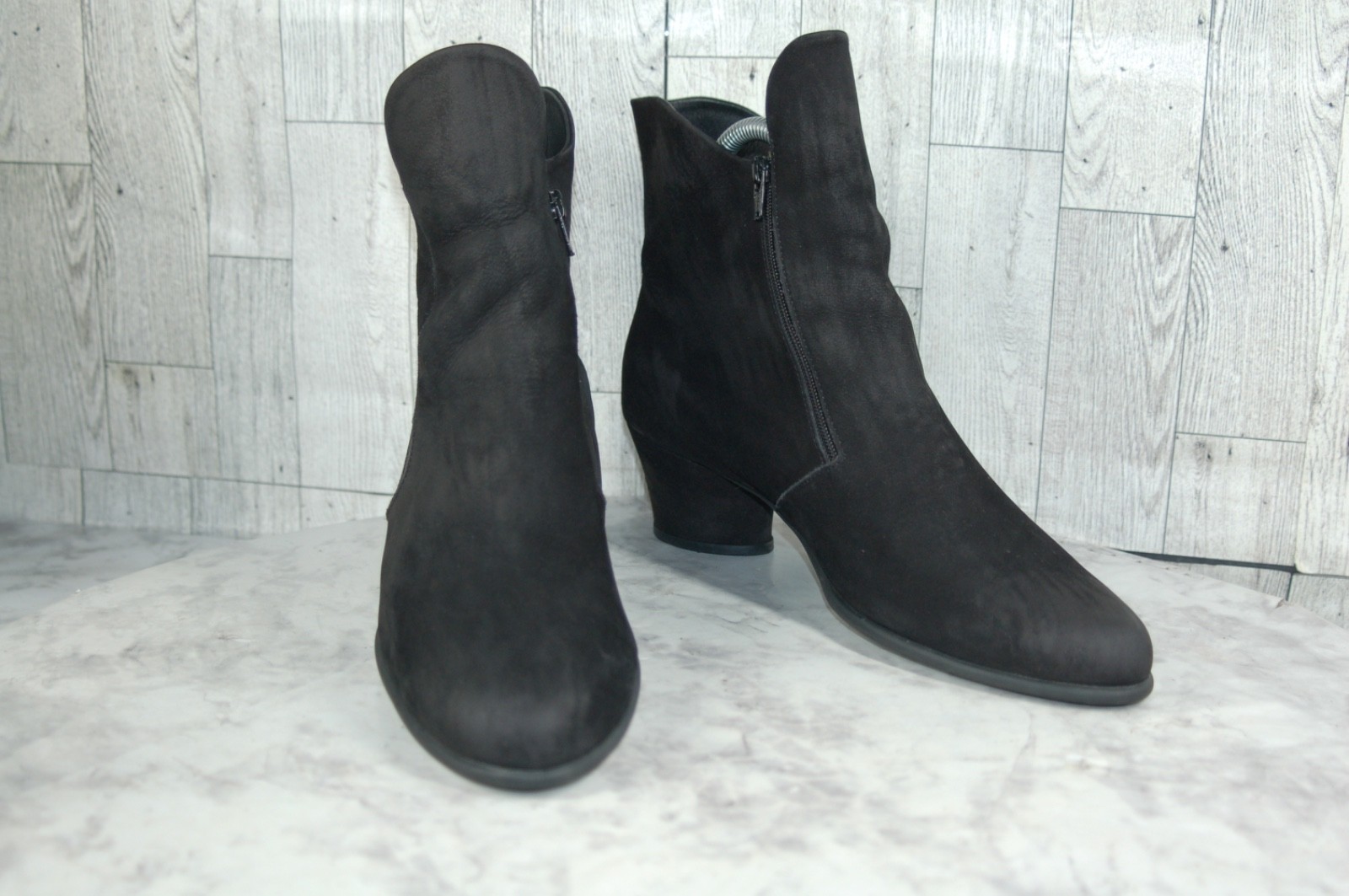 Arche Musaca Chelsea Boots Women 8M Shoes Black Nubuck Heel Pull On Ankle Bootie