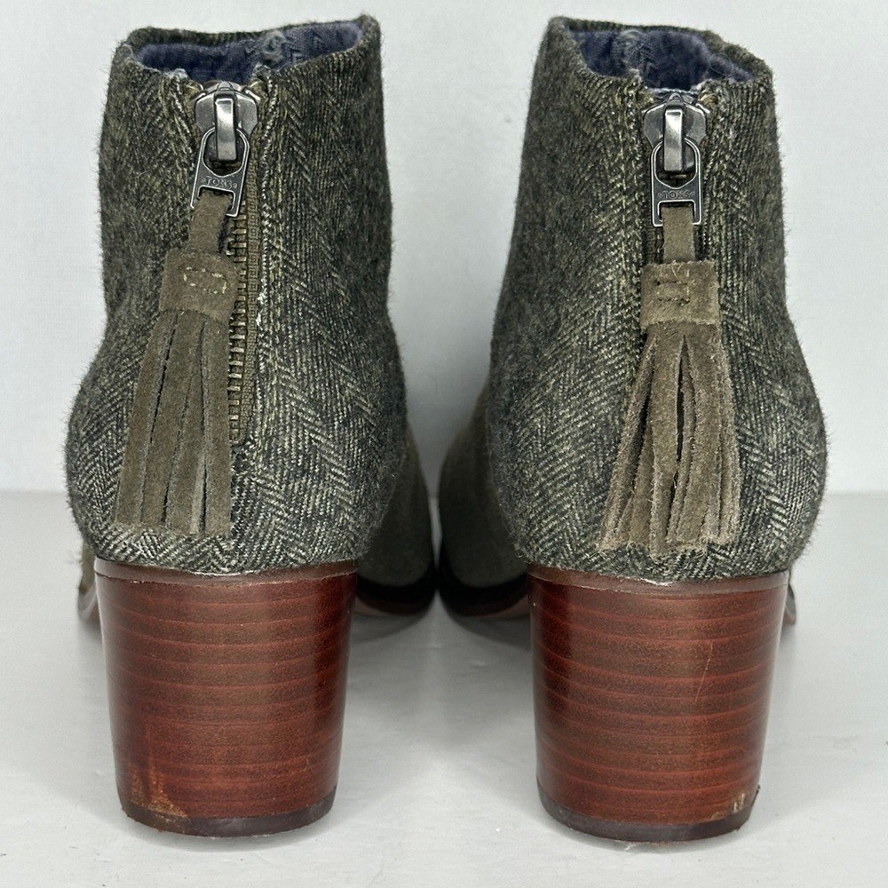 Toms Leila Ankle Boots Olive Green Herringbone Sz 6.5