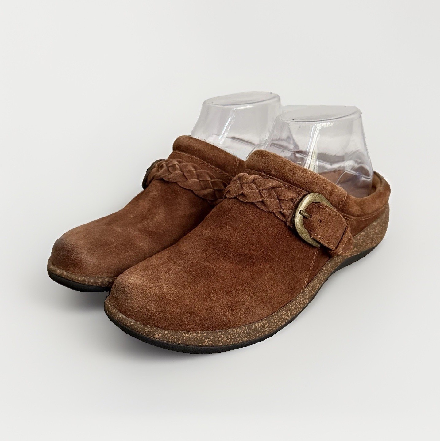 Aetrex Womens Size 7 US Libby Braided Brown Suede Leather Comfort Mules Clogs