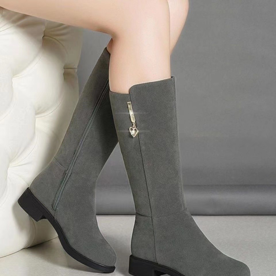 Women’s Fleece-Lined Mid-Calf Boots – Warm, Rubber Sole, Side Zipper, Stylish