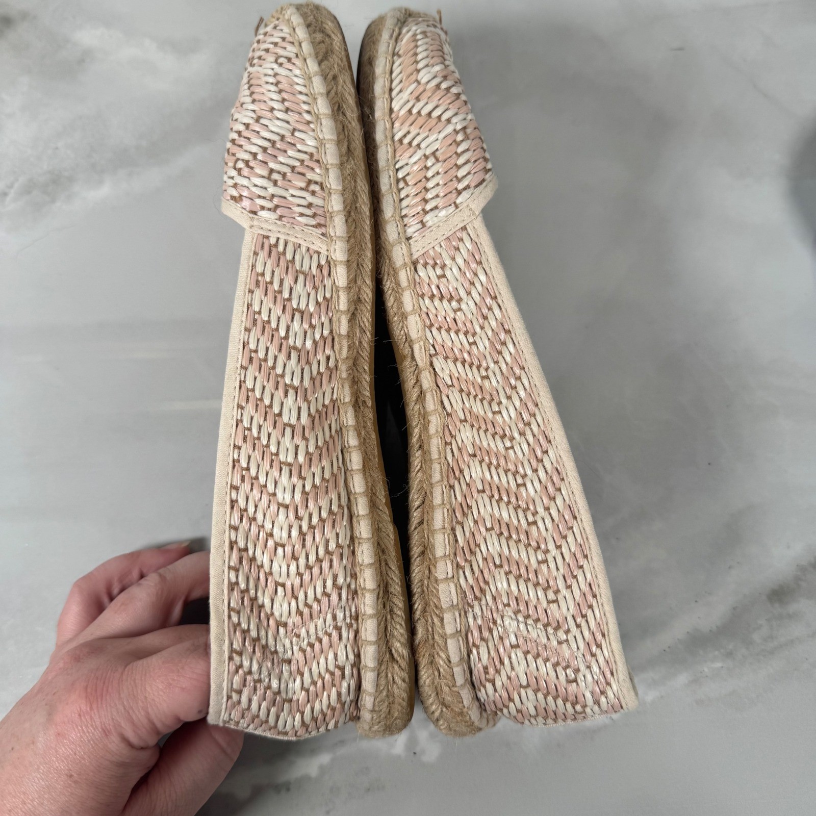 Soludos Woven Espadrilles Slip On Flats Pale Pink White Resort Cruise Size 41