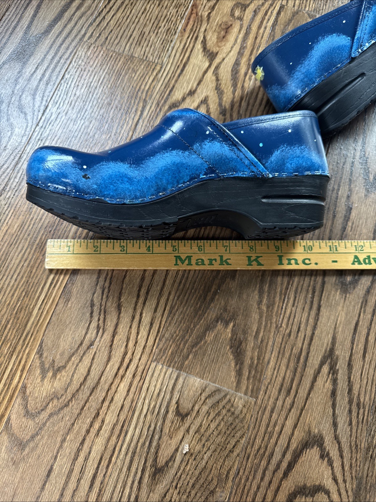 Sanita Moon Stars Hand Painted Danish Clogs Size 40 Blue Leather EUC