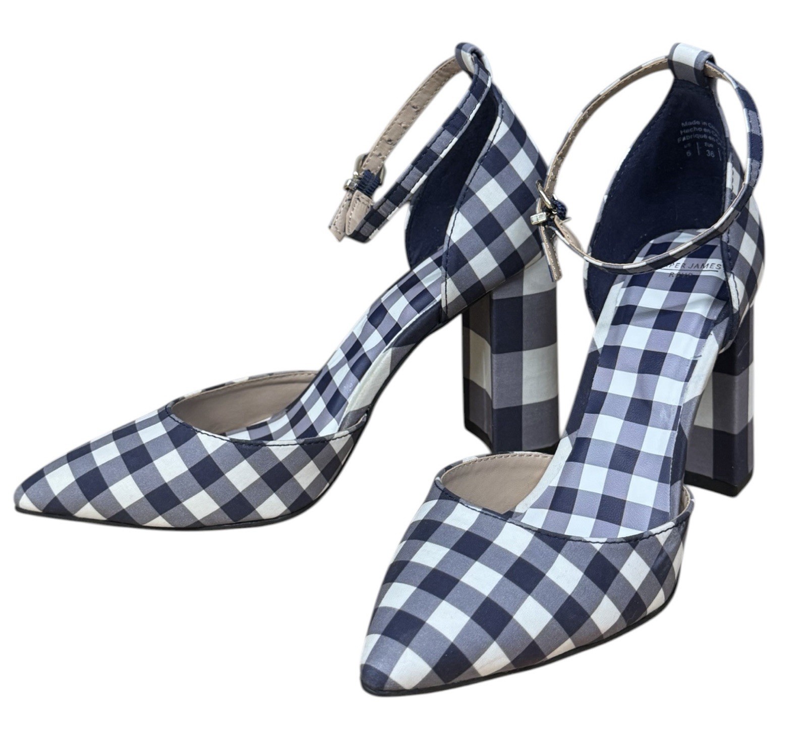 DRAPER JAMES RSVP Bianca Navy Gingham Ankle Strap Women’s Shoes Heels Size US 6