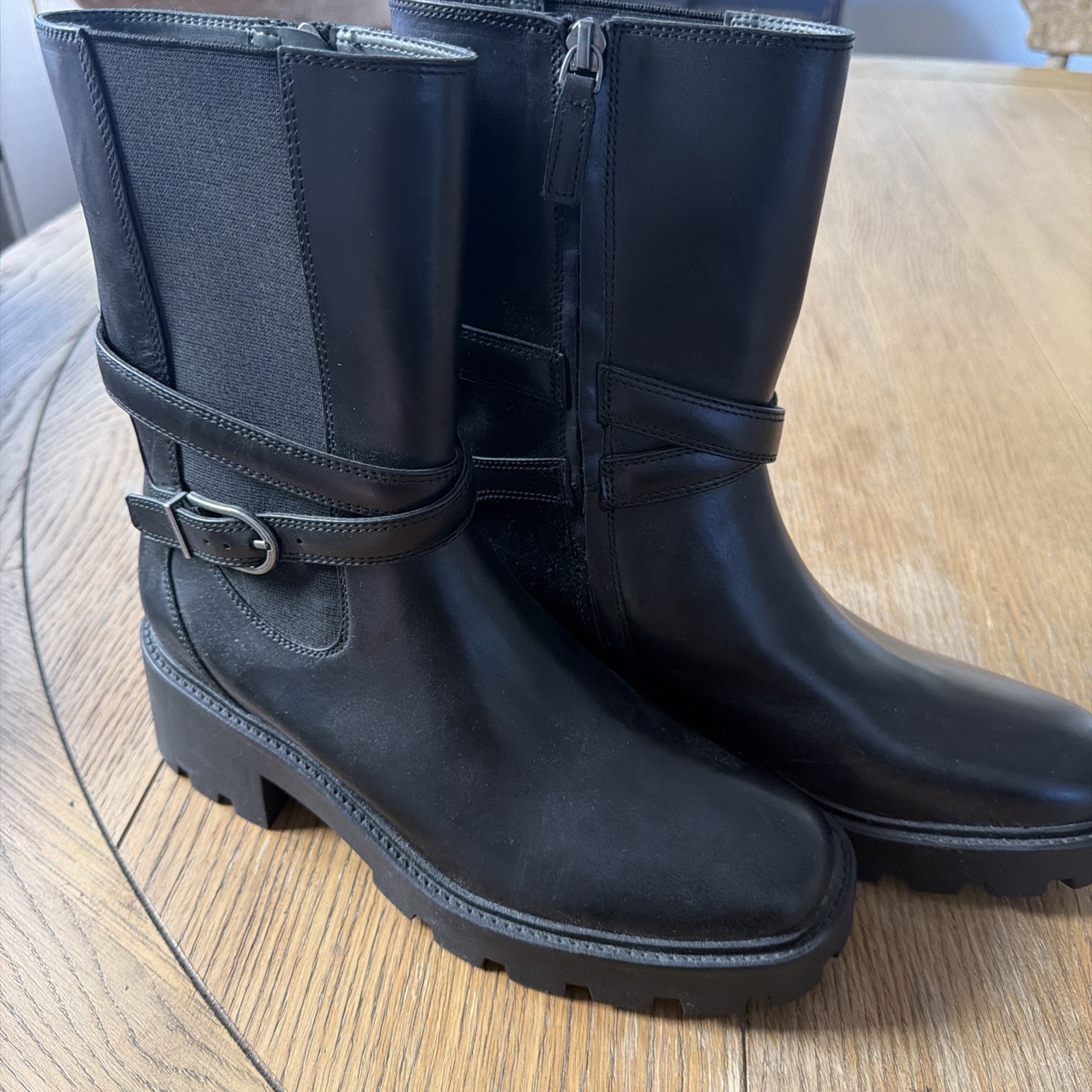 Franco Sarto A Emerson Leather Lug Sole 9M Black Combat Moto Boots NEW Goth Punk