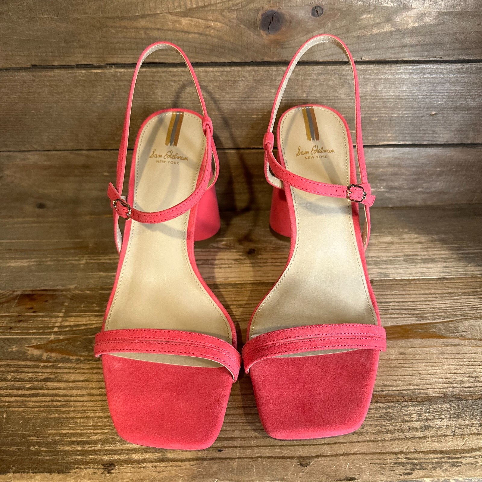 New NIB Womens Sam Edelman Dahlia Pink Suede Heels Sandals Shoes Size 9.5 M