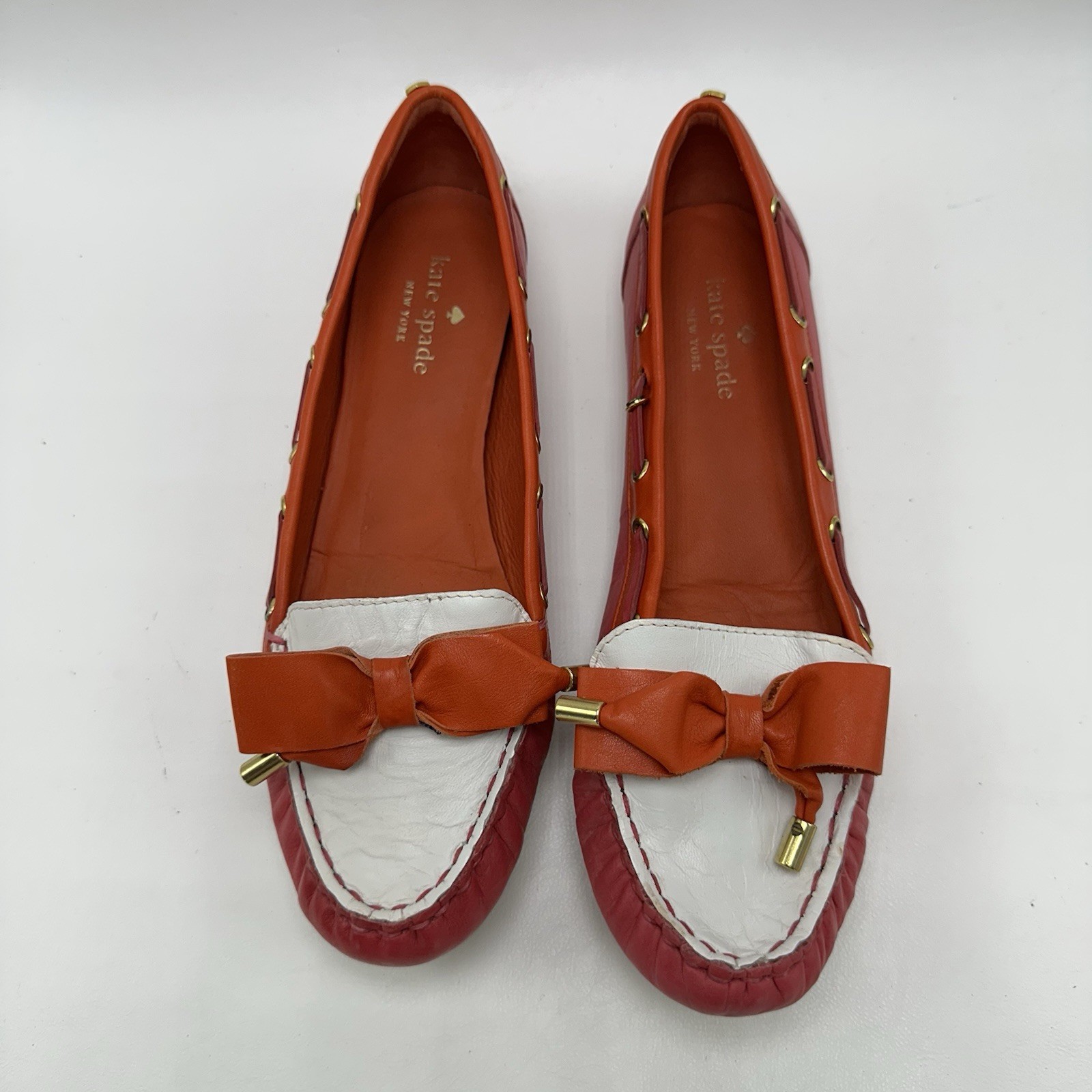 Kate Spade Boat Shoes Flats Bow Pink Red White Women’s Size 8M