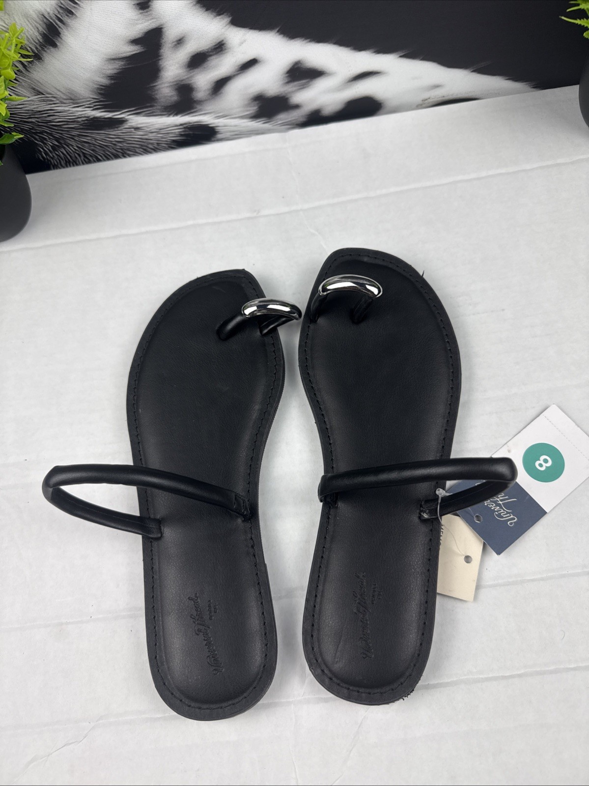 Women’s Clara Toe Ring Sandals Universal Thread Black Metallic Silver Size 8