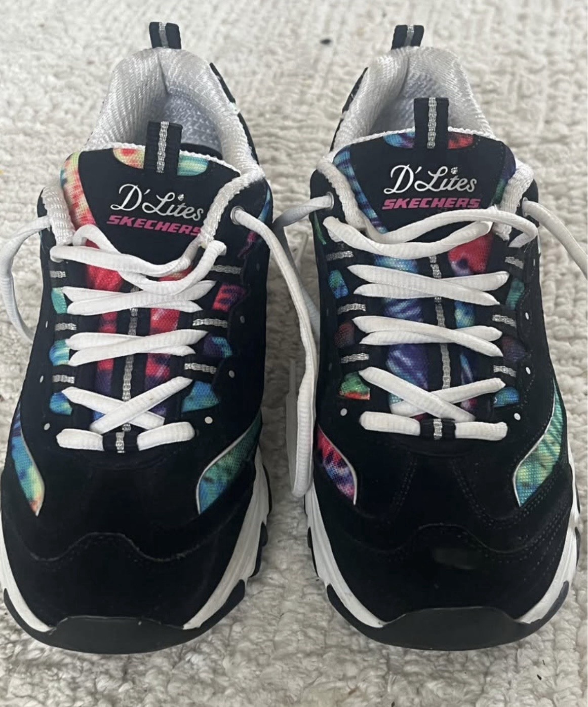 Skechers D’Lites Summer Fiesta Black Tie Dye Women’s Sneakers Chunky Shoes