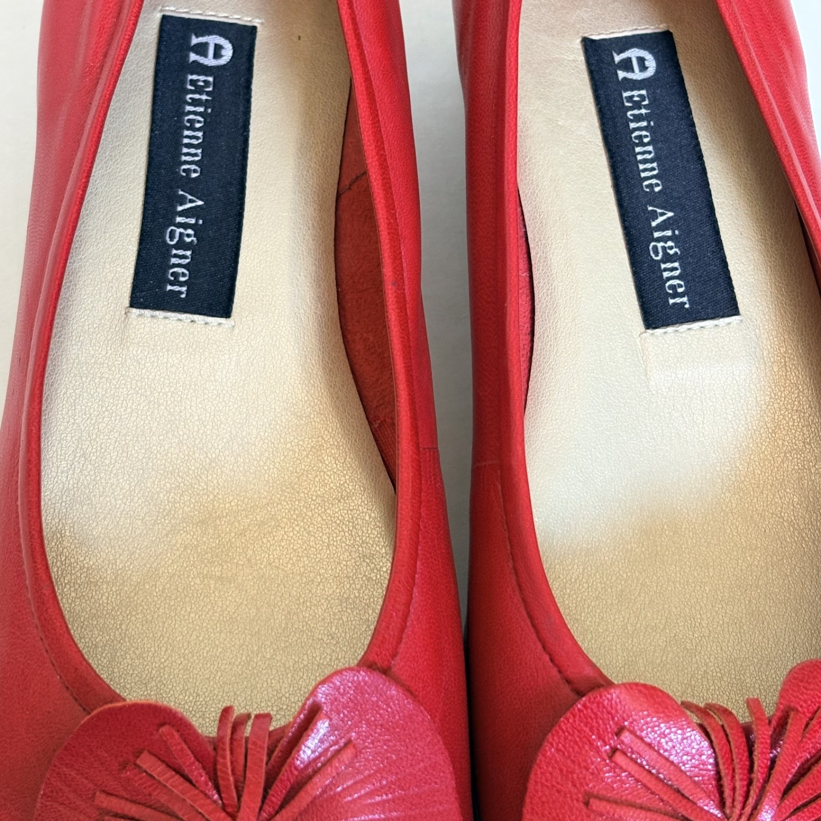 VTG Etienne Aigner Red Leather Ballet Flats 6.5 Rosette Classic The Gardener EUC