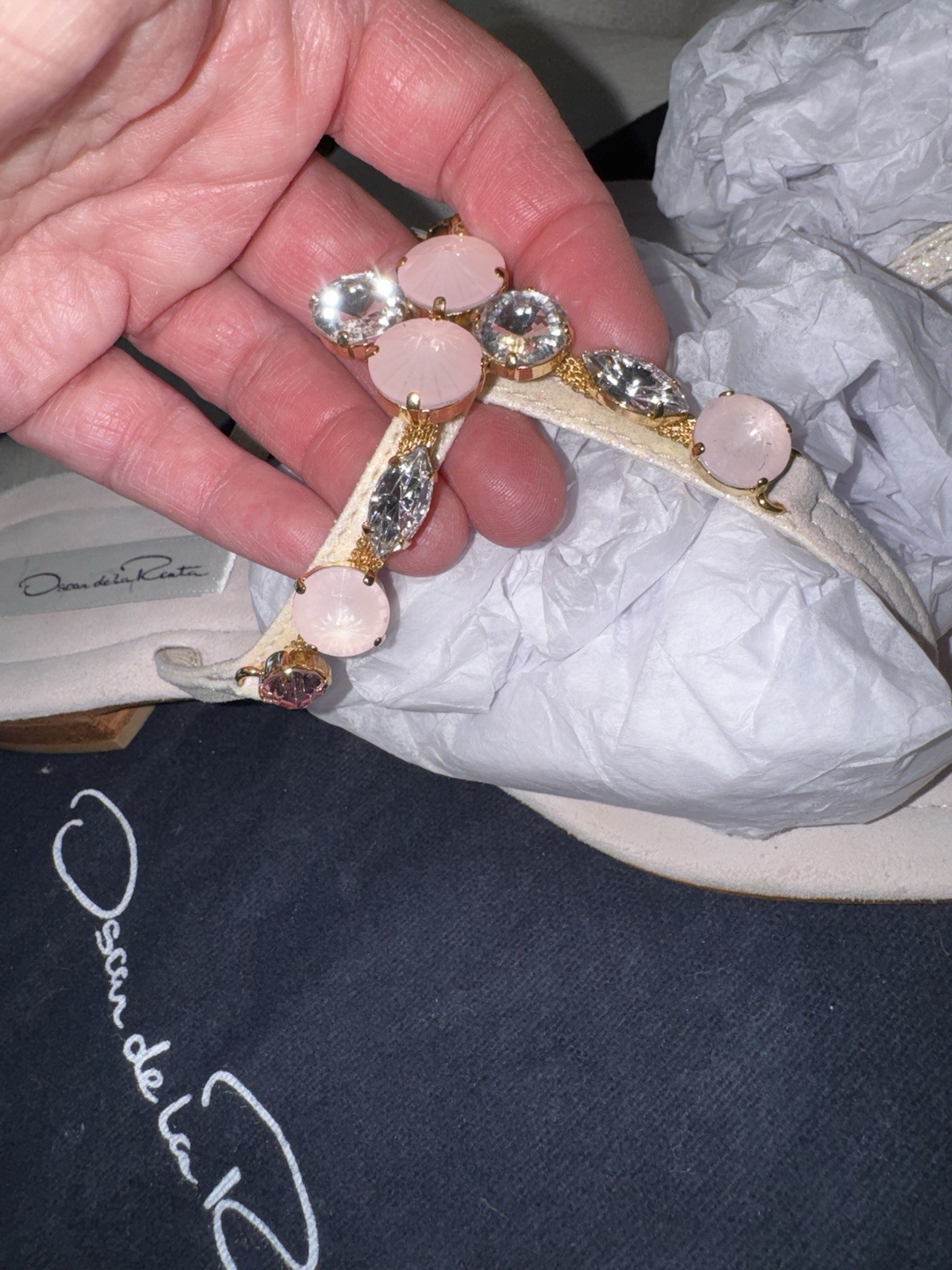 Oscar De La Renta Pink Suede & Rhinestone Embellished Sandals EU38.5 US 8.5
