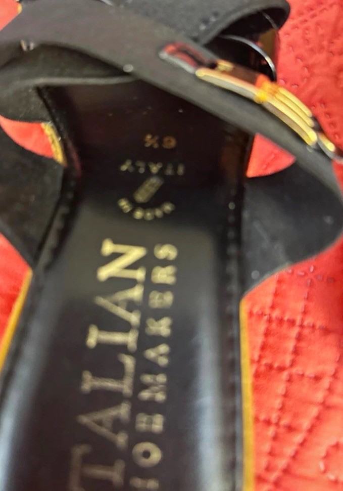 Italian Shoemakers Womens 6.5 Black Wedge Sandals Strappy Slip-On Buckle