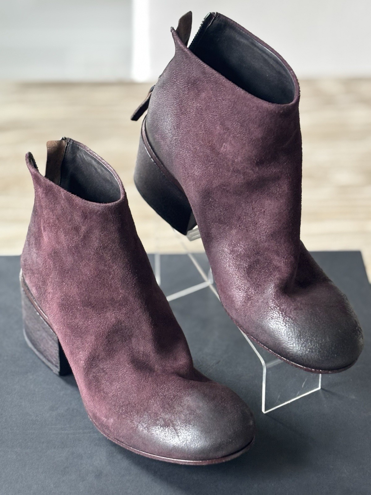 Marsell Burgundy Vino Funghetto Suede Ankle Boots SZ 36 New With Box MSRP $1040.