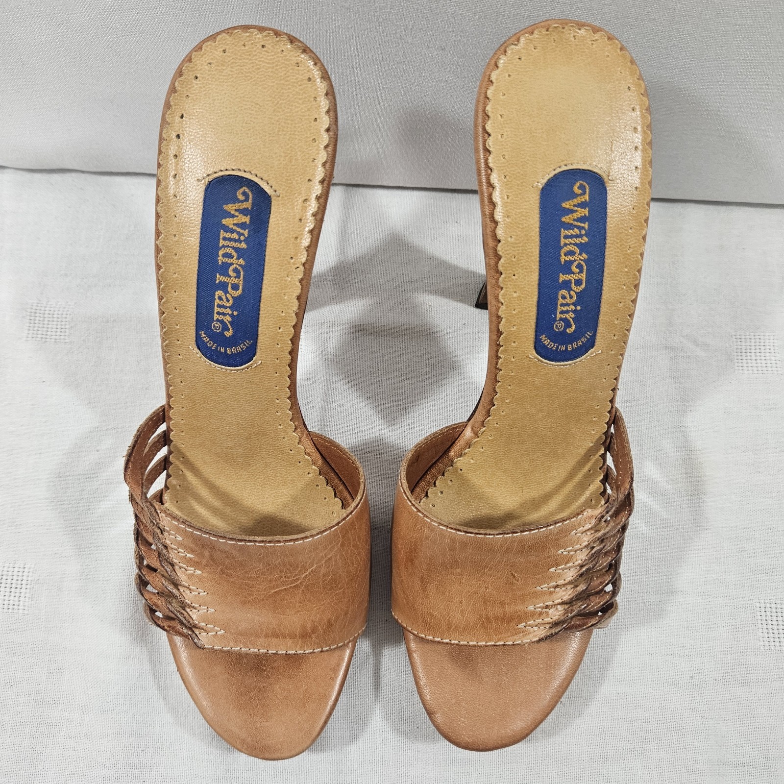 1980’s Wild Pair Original Sandals Mule Heels Slides Tan Leather Women 7.5 Brazil