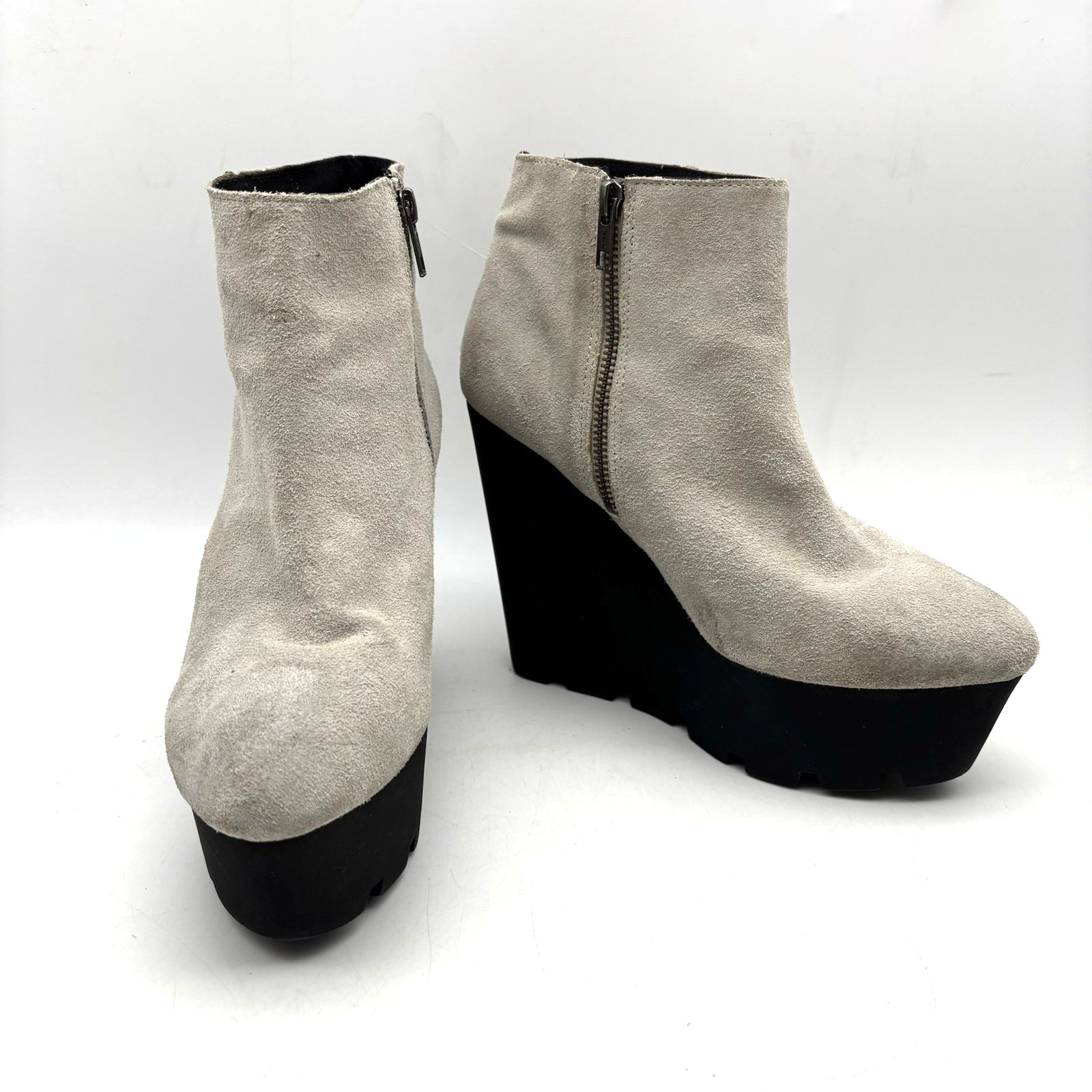 Vintage 00s Y2K Cheap Monday Monolith Gray Suede Leather Platform Wedge Boots 9