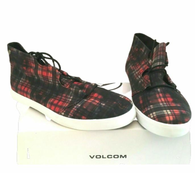 $70 Volcom Plaid Art Show Boot Womens Sz 6.5 NIB Red Black Ankle Bootie Sneaker