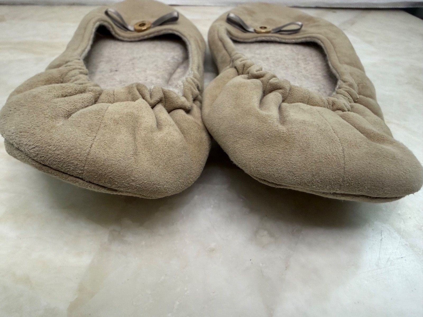 New Loro Piana Suede Ballerina Slippers 100% Cashmere Lined + Travel Pouch 38