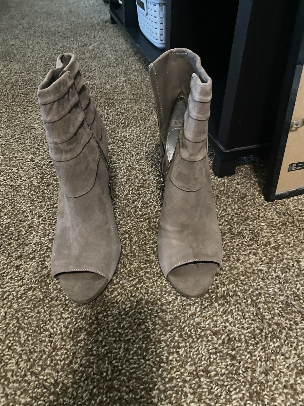 Women’s Beige Suede Peep Toe Ankle Booties Stiletto Heel Zip Zipper