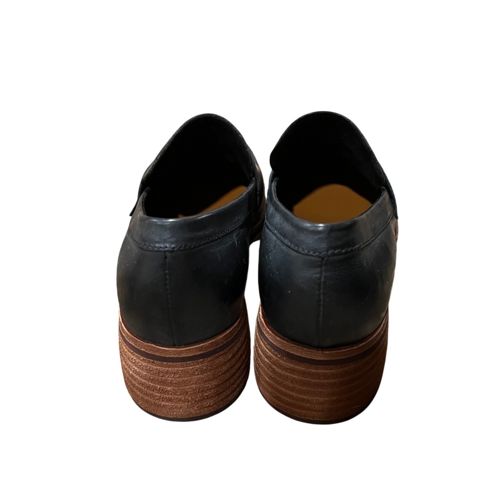 Kork-Ease Black Leather Keegan Penny Loafers Block Heel Womens 8.5