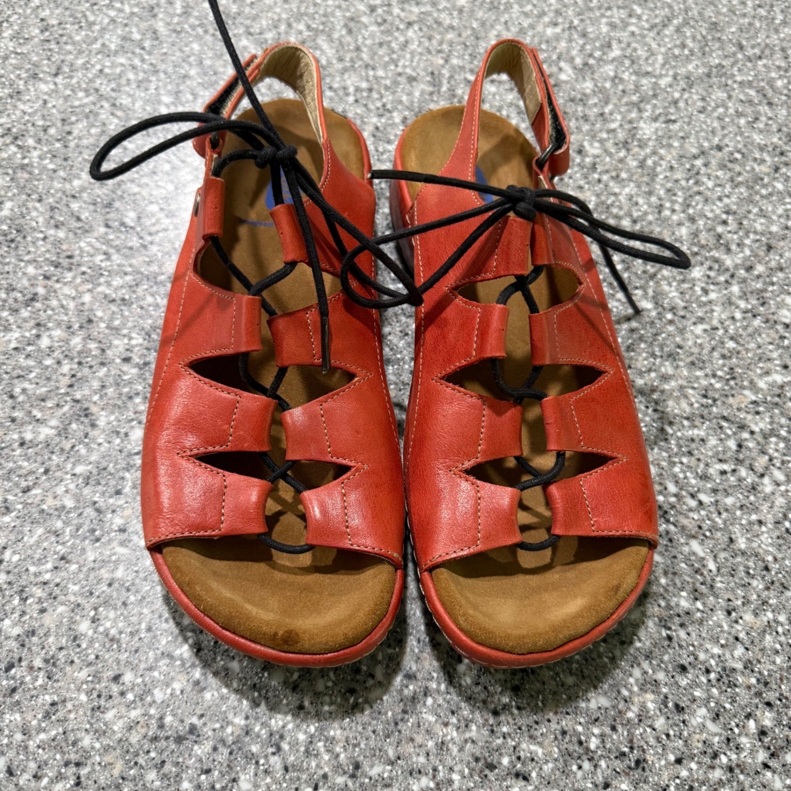 Wolky Red Leather Lace Up Comfort Sandals Womens Size 38 Euro 7-7.5 US Walking