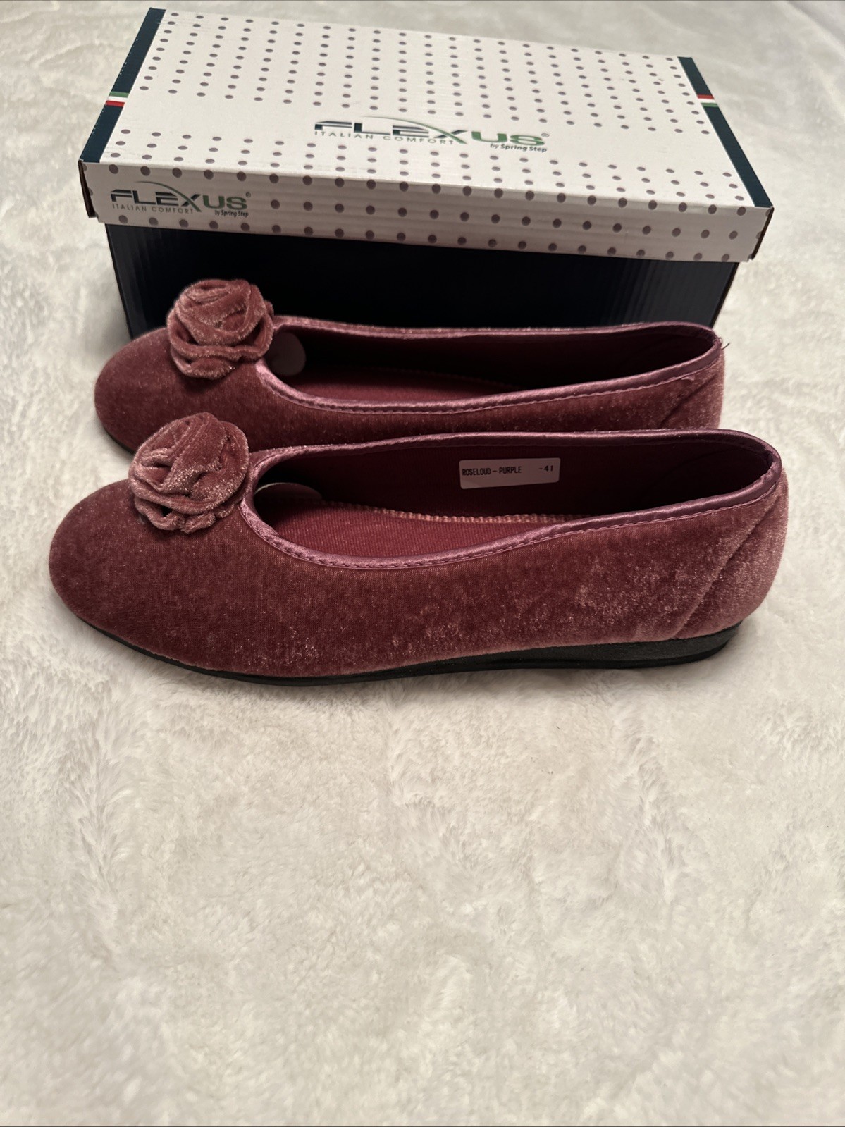 Flexus Roseloud Velvet Textile Flats Slippers Rose Purple EU 41 US 9.5-10 NIB