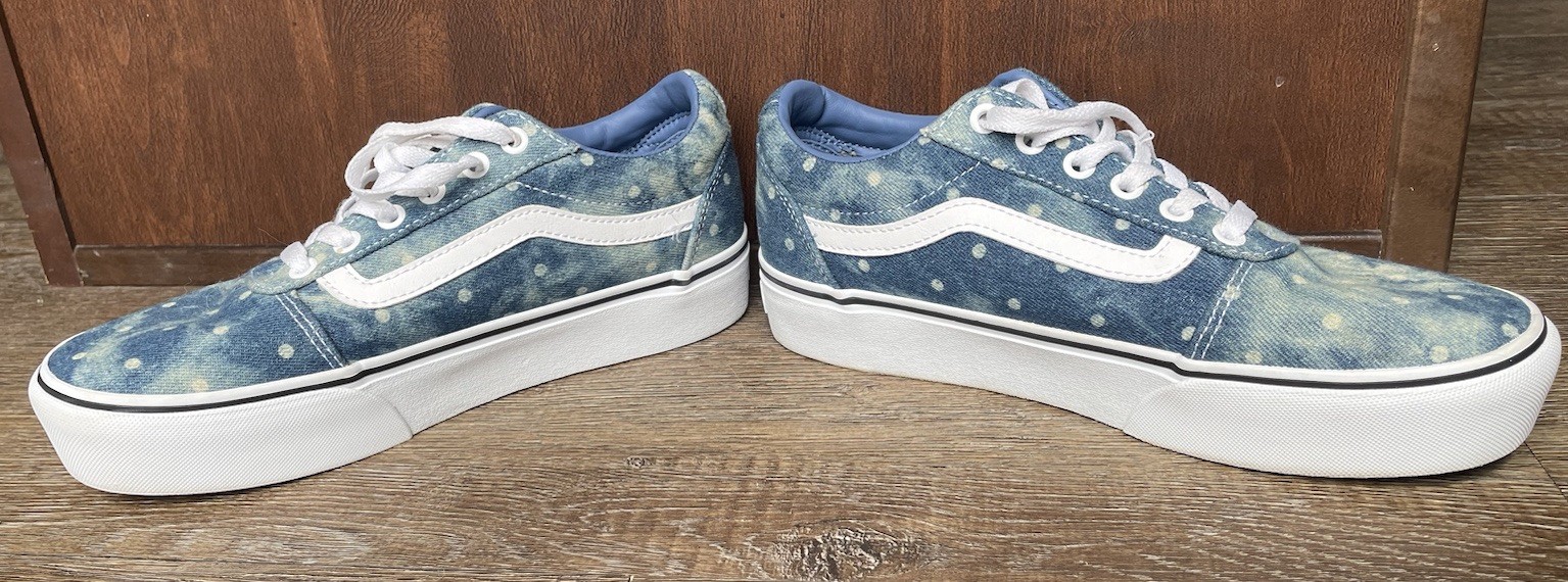Vans Womens Old Skool Blue Denim Polka Dot Sneakers Size 8.5 Platform Shoe Clean