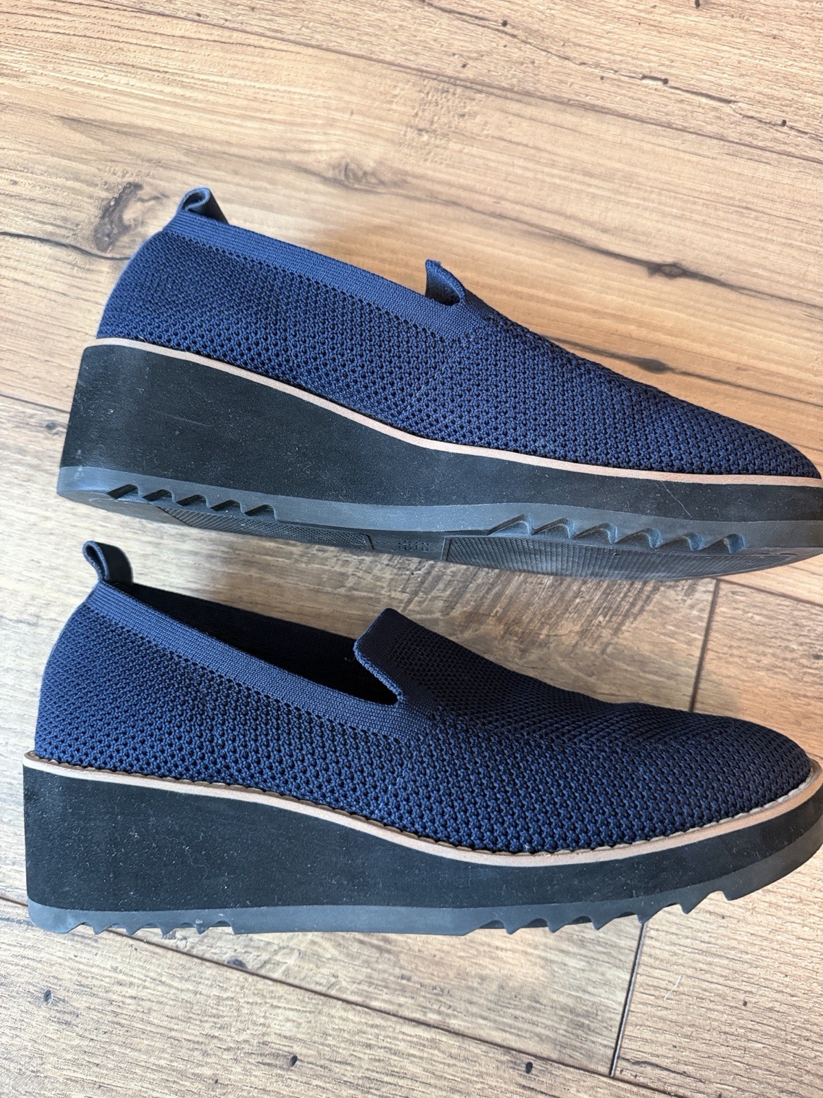 Eileen Fisher Lindy Recycled Stretch Knit Platform Wedge Loafer Shoes Navy 8