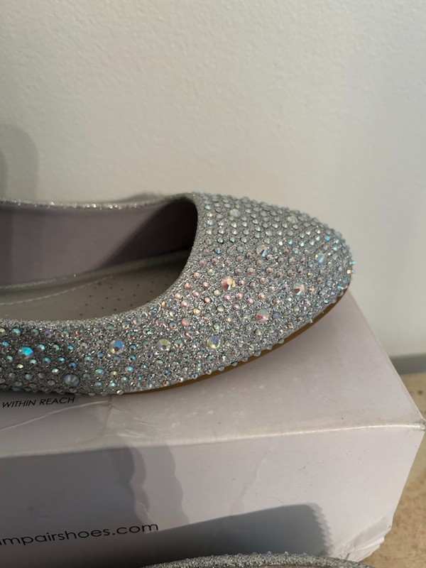 Womens Flat Shoes Ballerina Ballet Flats Round Toe Size 8 Silver Glitter