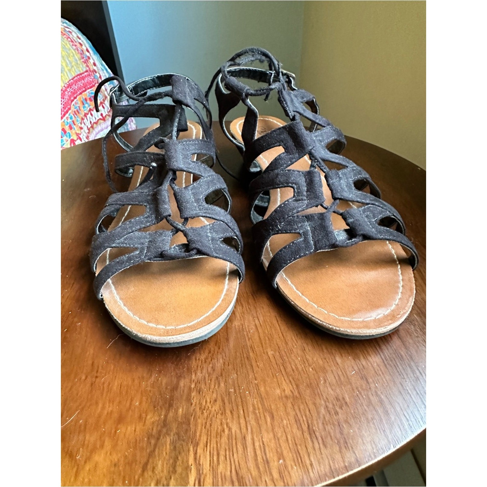 Carlos by Carlos Santana Kiara Black Gladiator Sandals Wedge Heel Size 7.5